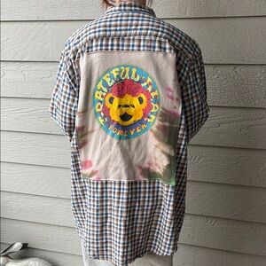 Grateful Dead Upcycled Flannel Shirt Unisex Size 2XLT 2XL Tall Handmade